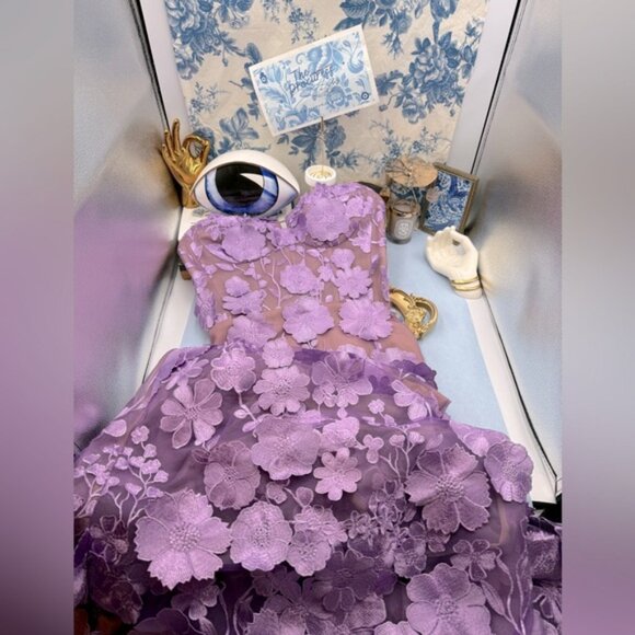 🆕 BRONX & BANCO 🧿 NWOT Jasmine Floral-Appliqued Gown, Lilac - Sz M US 6 - Picture 2 of 16